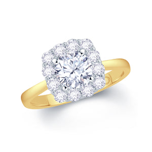 18ct Yellow Gold Brilliant Round & Cushion Halo Diamond Ring 0.82ct