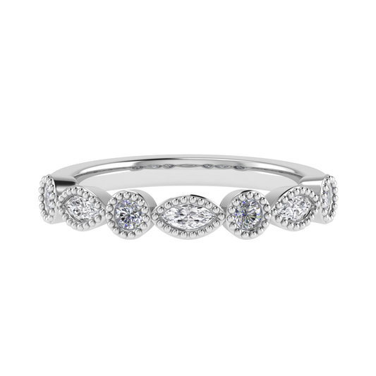 18ct White Gold Marquise & Round Fancy Cut Diamond Band 0.35ct