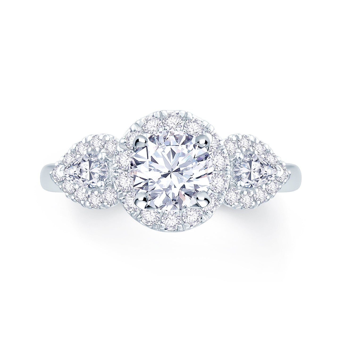 Platinum Brilliant Round & Pear & Halo Diamond Ring 1.36ct