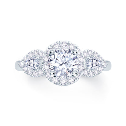 Platinum Brilliant Round & Pear & Halo Diamond Ring 1.36ct