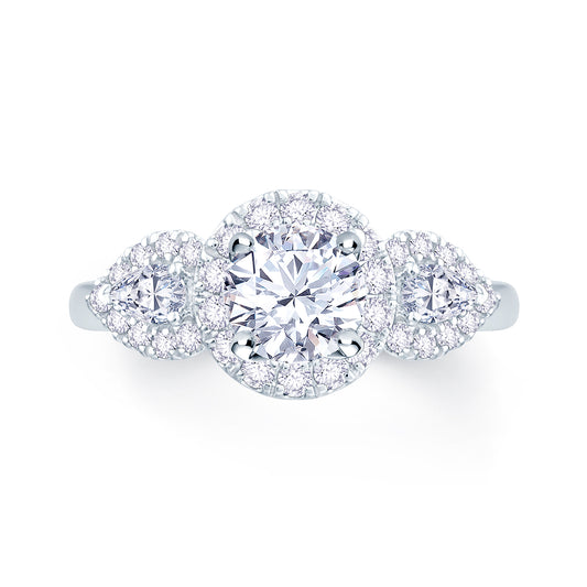 Platinum Brilliant Round & Pear & Halo Diamond Ring 1.36ct