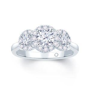 Platinum Brilliant Round & Halo Three-Stone Diamond Ring 0.80ct