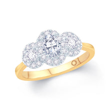 Load image into Gallery viewer, 18ct Yellow Gold Three Stone Oval &amp; Halo Diamond Ring 0.79ct