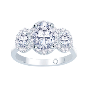 Platinum Oval & Halo Three Stone Diamond Ring, 1.58ct