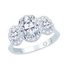 Load image into Gallery viewer, Platinum Oval &amp; Halo Three Stone Diamond Ring, 1.58ct