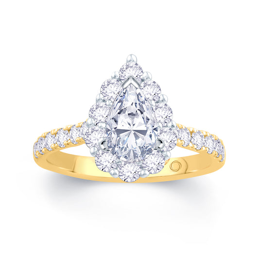 18ct Yellow Gold Pear & Halo Diamond Ring 1.41ct