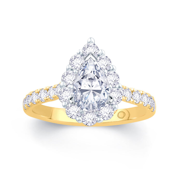18ct Yellow Gold Pear & Halo, Shoulder Set Diamond Ring 1.30ct