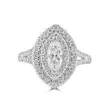 Load image into Gallery viewer, Platinum Marquise &amp; Double Halo Split &amp; Shoulder Set Diamond Ring 1.10ct
