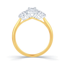 Load image into Gallery viewer, 18ct Yellow Gold Emerald &amp; Round Three Stone Diamond Ring, 1.00ct