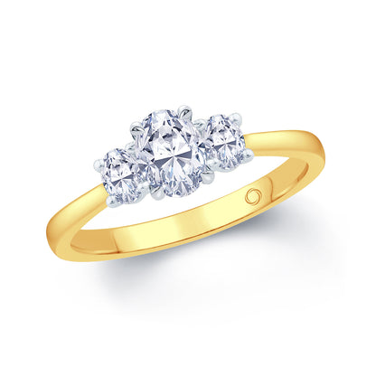 18ct Yellow Gold Oval Three-Stone Diamond Ring, 1.10ct