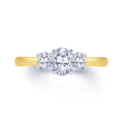 18ct Yellow Gold Oval Three-Stone Diamond Ring, 1.10ct