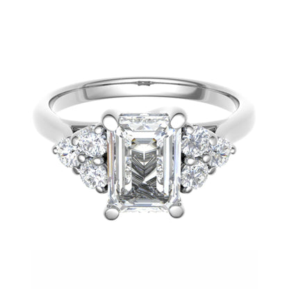 Laboratory Grown Diamond, Emerald & Brilliant Round Trefoil Diamond Ring, Platinum 1.12ct
