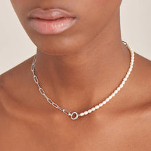 Load image into Gallery viewer, Ania Haie Rhodium Plated Silver Chunky Link &amp; Pearl Necklace
