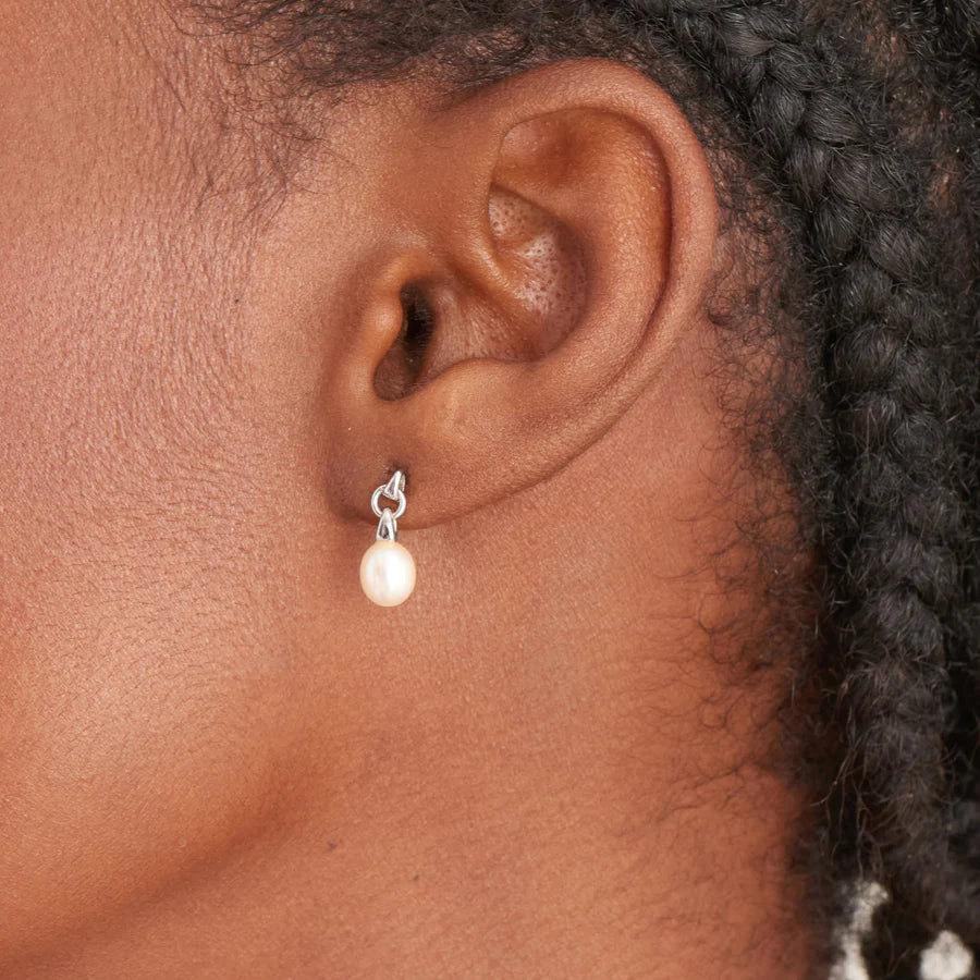 Ania Haie Rhodium Plated Silver Drop Pearl Stud Earring's
