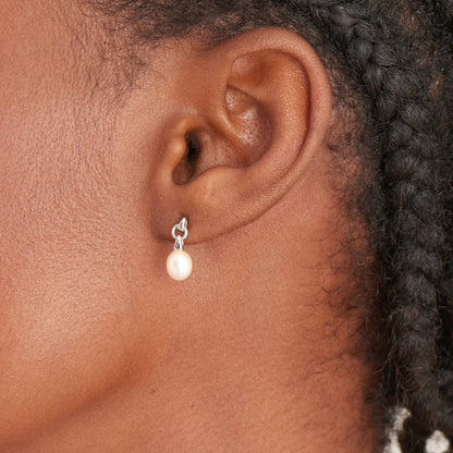 Ania Haie Rhodium Plated Silver Drop Pearl Stud Earring's