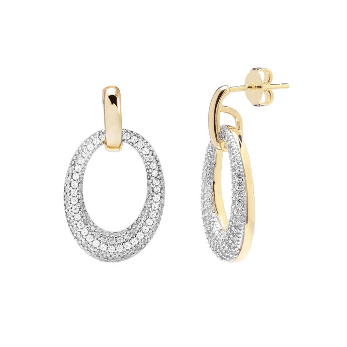 Bronzallure 18ct Yellow Gold Plated Pavé Set CZ Oval Drop Earrings