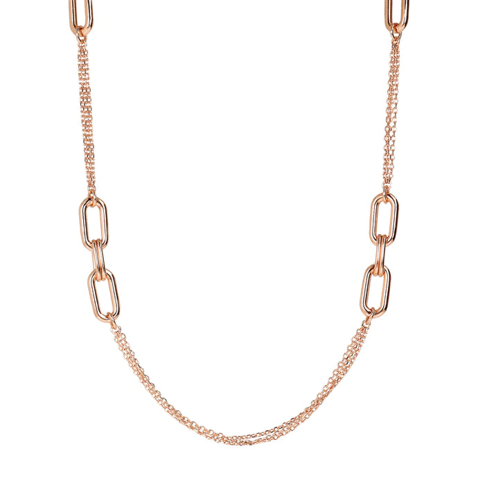 Bronzallure 18ct Rose Gold Plated Oval & Trace Link Necklace