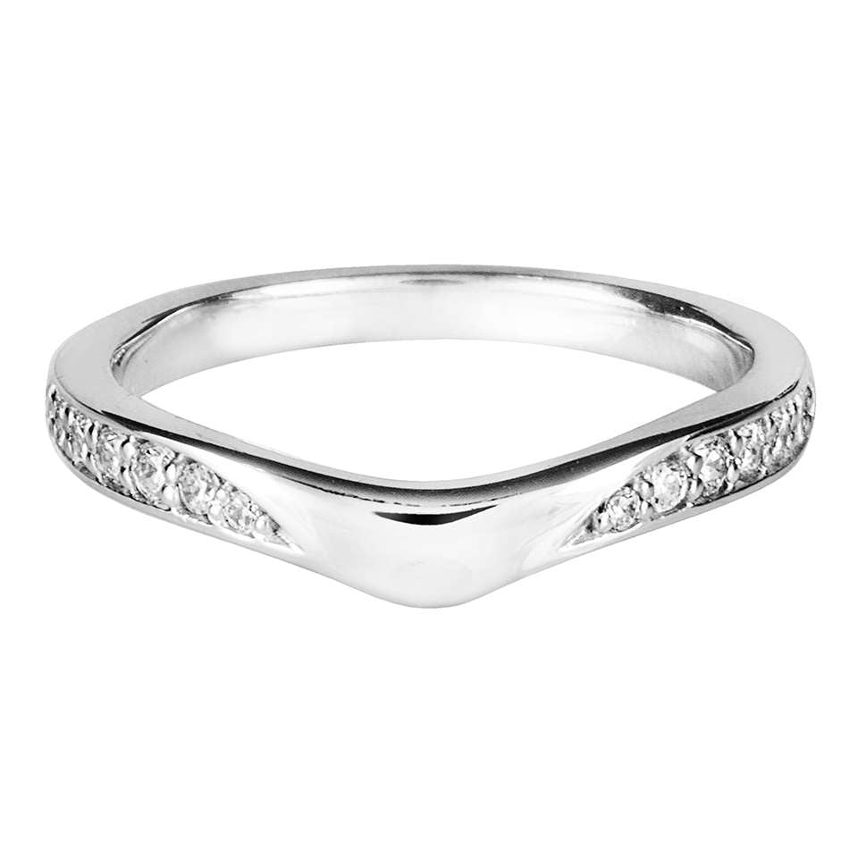 18ct White Gold Curved & Shoulder Grain Set Wave Diamond Band 0.19ct