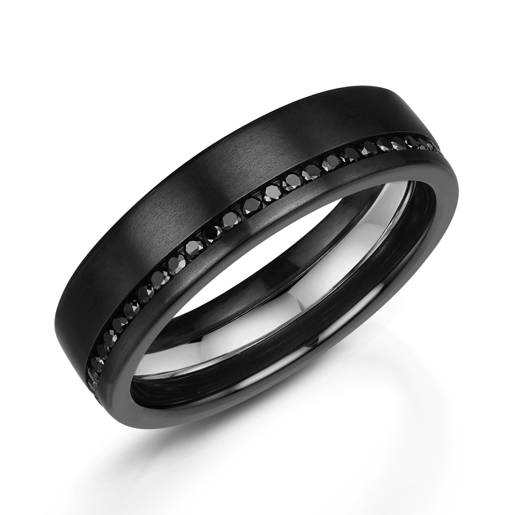 Platinum, Zirconium & Black Diamond Matte Wedding Band, 0.50ct ...