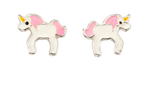 Sterling Silver Cute Enamel Unicorn Stud Earrings