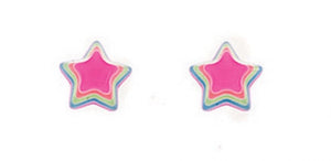 Sterling Silver Vibrant Enamel Florescent Star Stud Earrings
