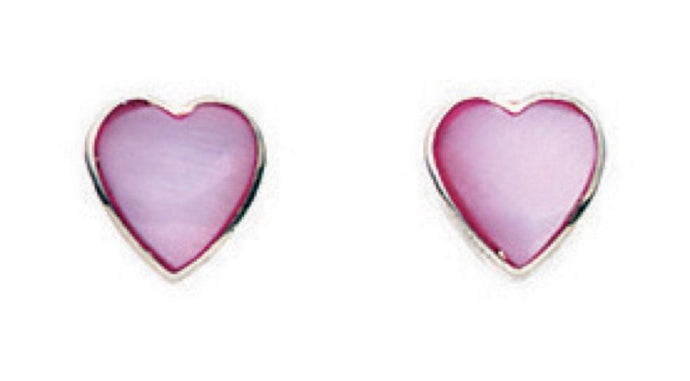 Sterling Silver Pink Mother of Pearl Heart Stud Earrings