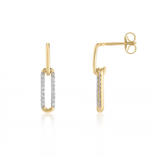 9ct Yellow Gold Link Drop Diamond Set Stud Earrings, 0.14ct