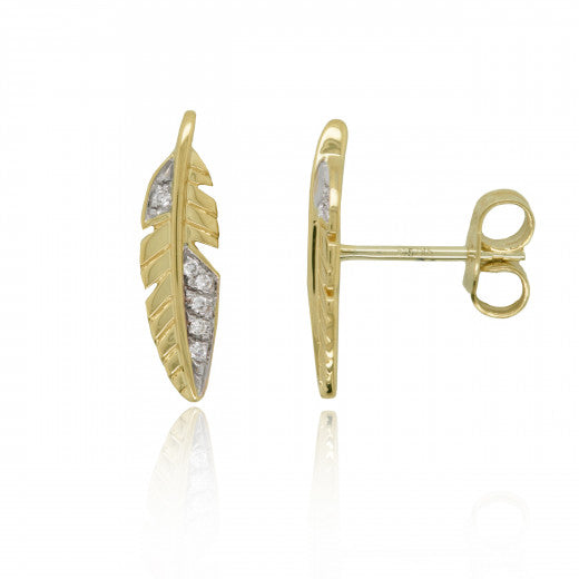 9ct Yellow Gold Diamond Set Feather Earrings 0.04ct