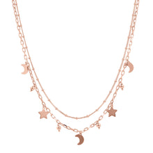 Load image into Gallery viewer, Bronzallure 18ct Rose Gold Plated Purezza Duo Chain, Moon &amp; Star Pendants Necklace