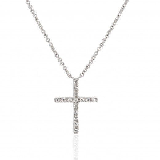 9ct White Gold Diamond Set Cross Necklace, 0.04