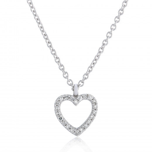 9ct White Gold Open Heart Diamond Set Necklace, 0.08ct