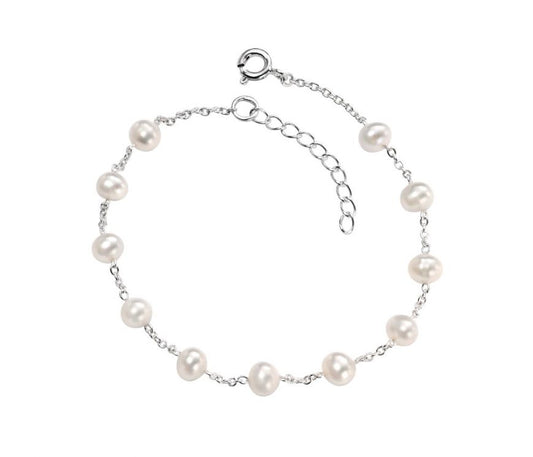 Sterling Silver Pearl & Adjustable Trace Chain Bracelet