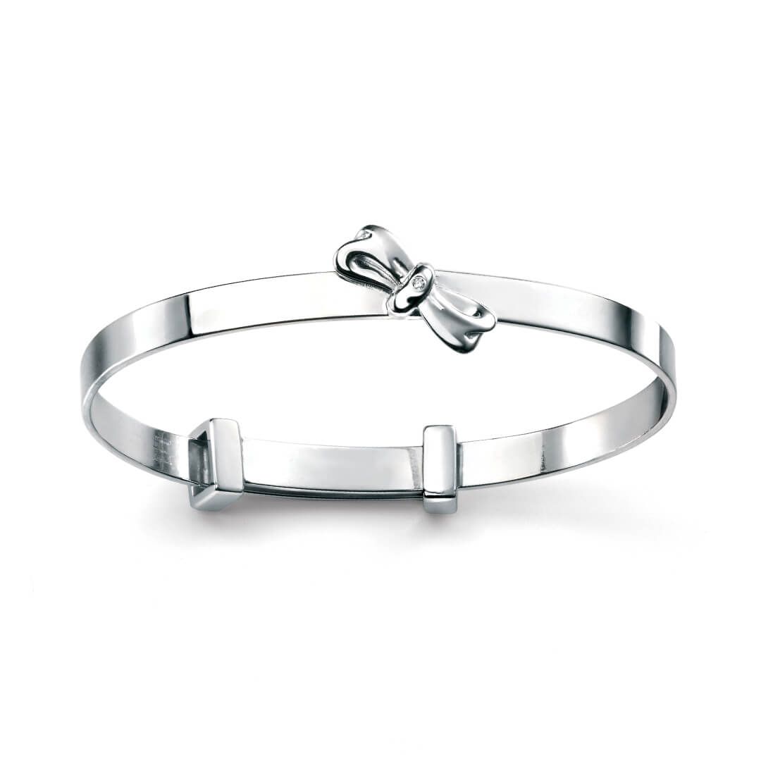 Sterling Silver Bow & Diamond Baby Bangle