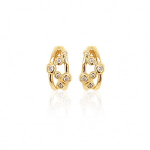 9ct Yellow Gold Bubble Diamond Stud Hoop Earrings 0.15ct