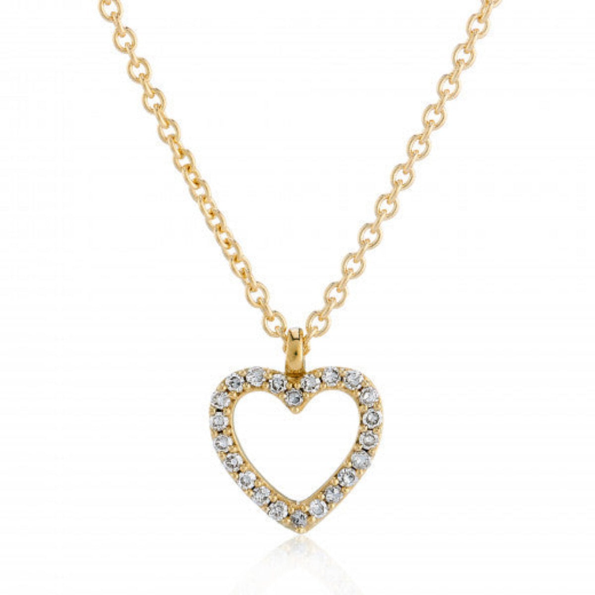 9ct Yellow Gold Open Heart Diamond Set Necklace, 0.08ct