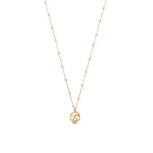 9ct Yellow Gold Skull & Diamond Cut Bead Chain Necklace