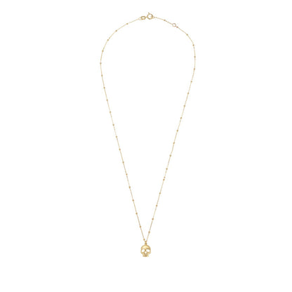 9ct Yellow Gold Skull & Diamond Cut Bead Chain Necklace