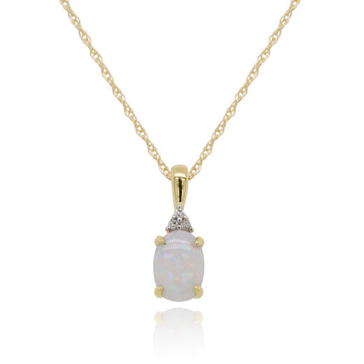 9ct Yellow Gold Diamond & Opal Pendant Necklace