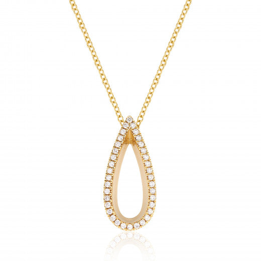 9ct Yellow Gold Diamond Set Pear Drop Pendant Necklace, 0.20ct