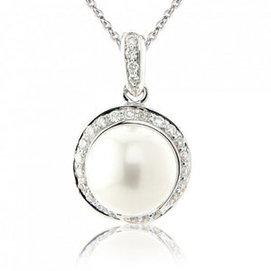 9ct White Gold Spiral Pearl & Diamond Necklace, 0.18ct