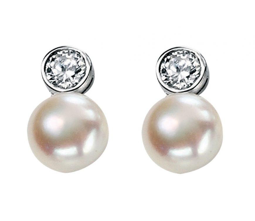 Sterling Silver Freshwater Pearl's & CZ Stone Earrings