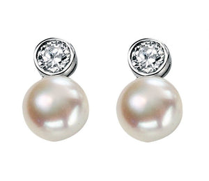 Sterling Silver Freshwater Pearl's & CZ Stone Earrings