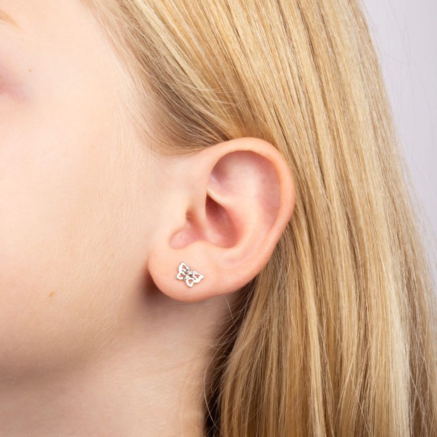 Sterling Silver Children's Filigree Butterfly Diamond Set Stud Earrings