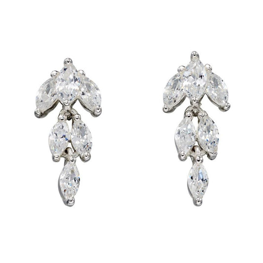Sterling Silver Fancy Clustered Marquise CZ Drop Earrings