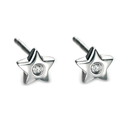 Sterling Silver Cute Star & Diamond Stud Earrings