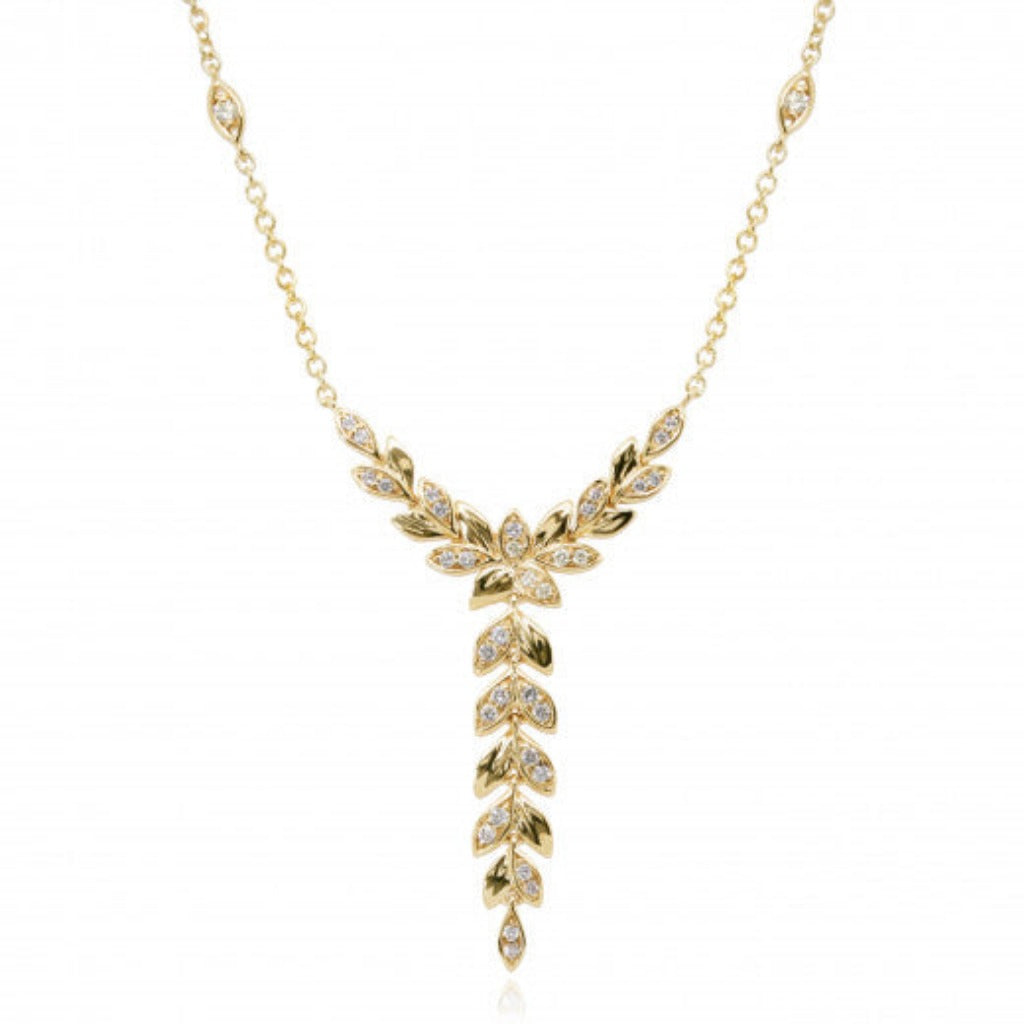 9ct Yellow Gold Cascade Flower Necklace, 0.19ct