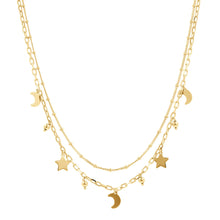 Load image into Gallery viewer, Bronzallure 18ct Yellow Gold Plated Purezza Duo Chain, Moon &amp; Star Pendants Necklace