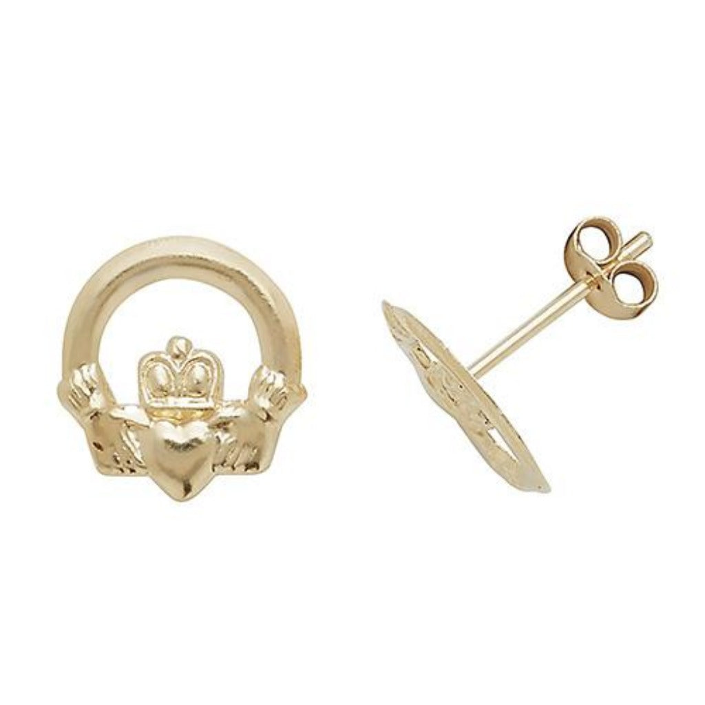 9ct Yellow Gold Open Claddagh Stud Earring