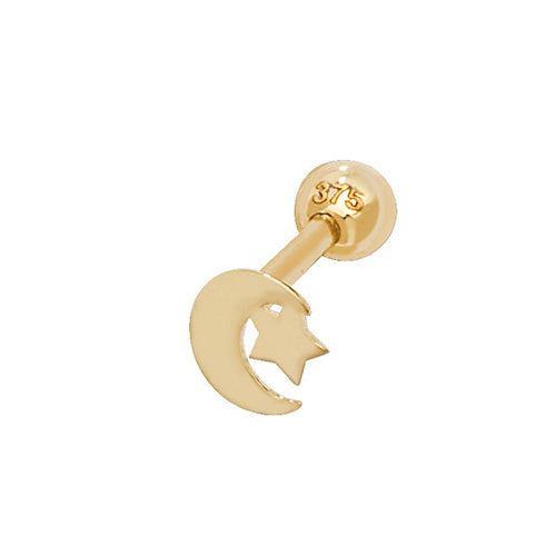 9ct Yellow Gold Moon & Star Cartilage Earring