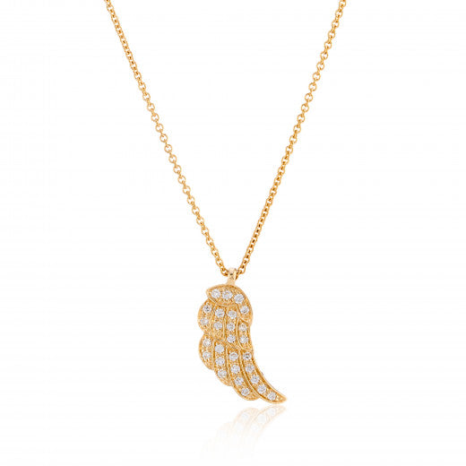 9ct Yellow Gold Feather & Diamond Pendant Necklace, 0.10ct